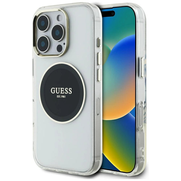 Калъф Guess IML Metal Coloured Circle Classic Logo MagSafe за iPhone 16 Pro Max - черен