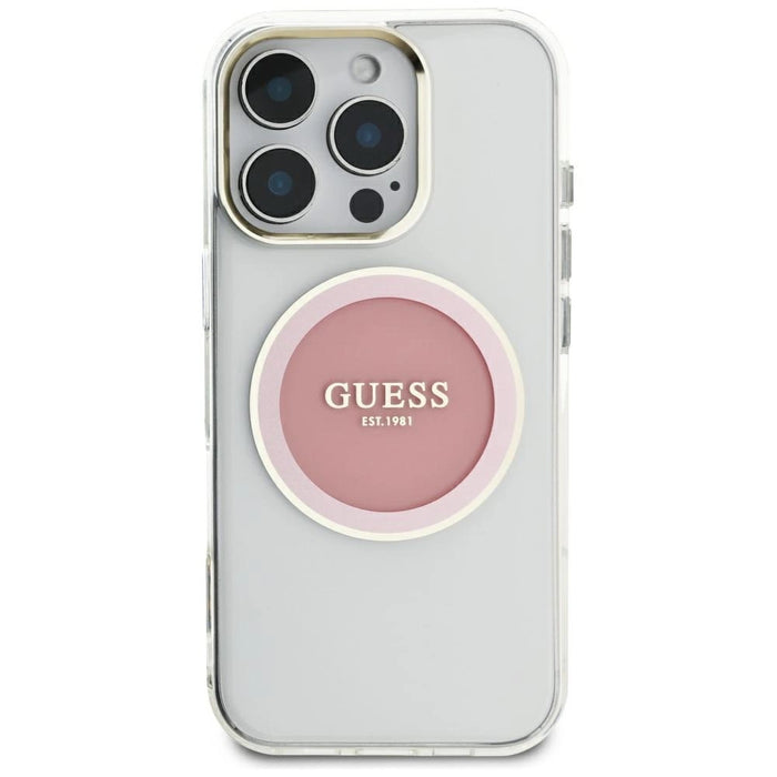 Калъф Guess IML Metal Colored Circle Classic Logo MagSafe за iPhone 16 Pro Max - розов