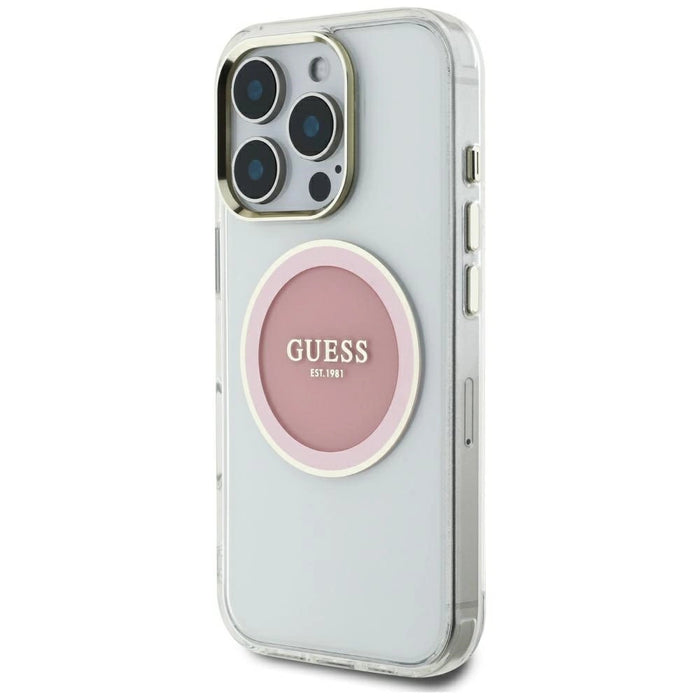 Калъф Guess IML Metal Colored Circle Classic Logo MagSafe за iPhone 16 Pro Max - розов