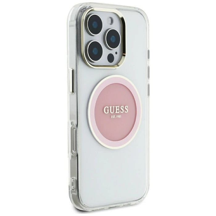 Калъф Guess IML Metal Colored Circle Classic Logo MagSafe за iPhone 16 Pro Max - розов