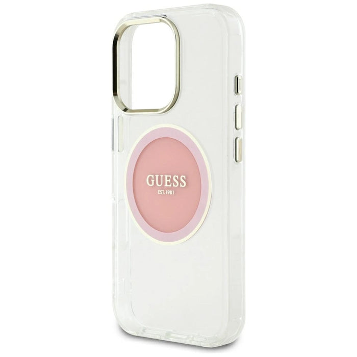 Калъф Guess IML Metal Colored Circle Classic Logo MagSafe за iPhone 16 Pro Max - розов