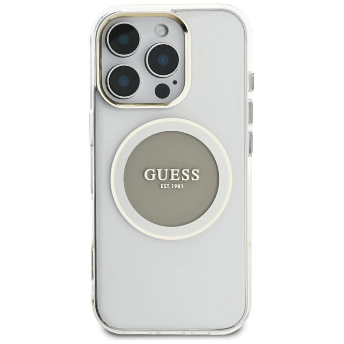 Калъф Guess IML Metal Colored Circle Classic Logo MagSafe за iPhone 16 Pro Max - сив