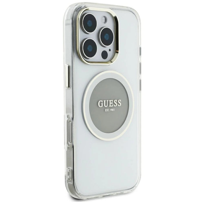 Калъф Guess IML Metal Colored Circle Classic Logo MagSafe за iPhone 16 Pro Max - сив