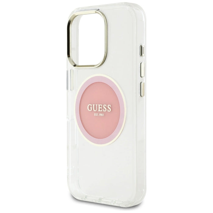 Калъф Guess IML Metal Colored Circle Classic Logo MagSafe iPhone 16 Pro - розов