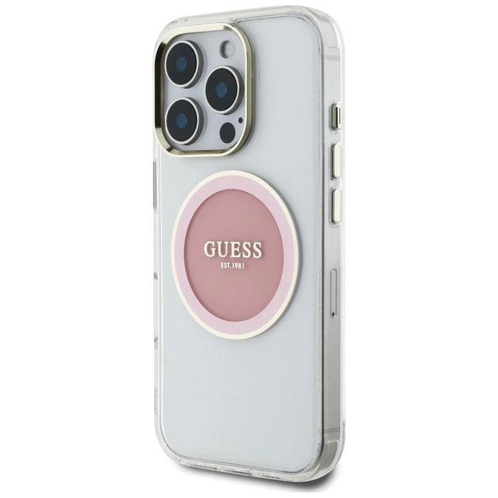 Калъф Guess IML Metal Colored Circle Classic Logo MagSafe iPhone 16 Pro - розов