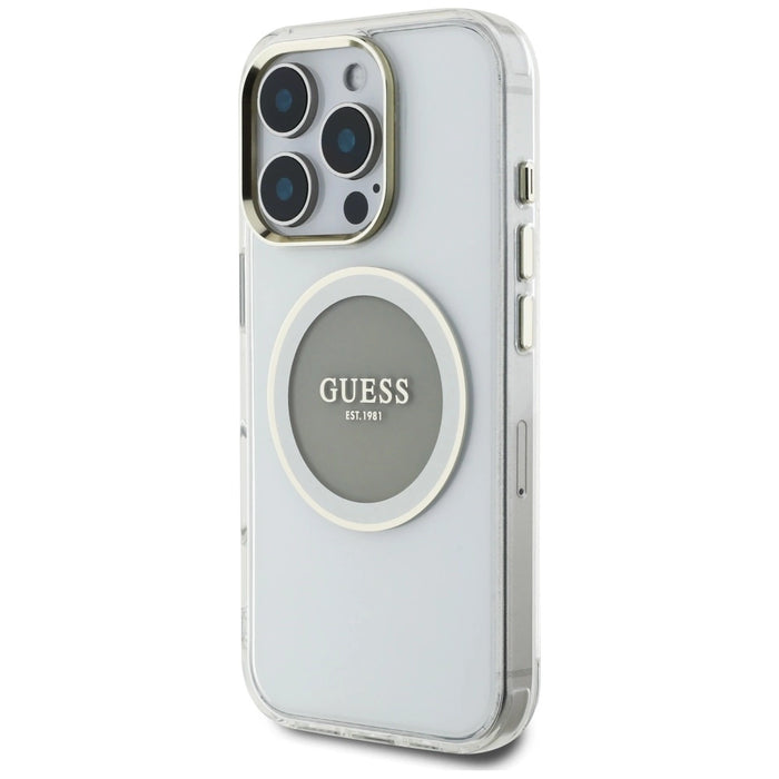 Калъф Guess IML Metal Colored Circle Classic Logo MagSafe за iPhone 16 Pro - сив