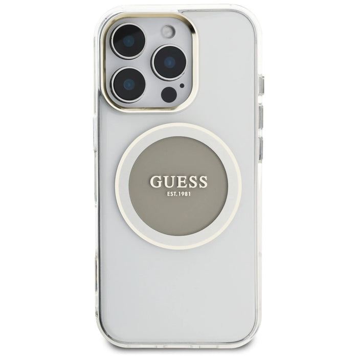 Калъф Guess IML Metal Colored Circle Classic Logo MagSafe за iPhone 16 Pro - сив