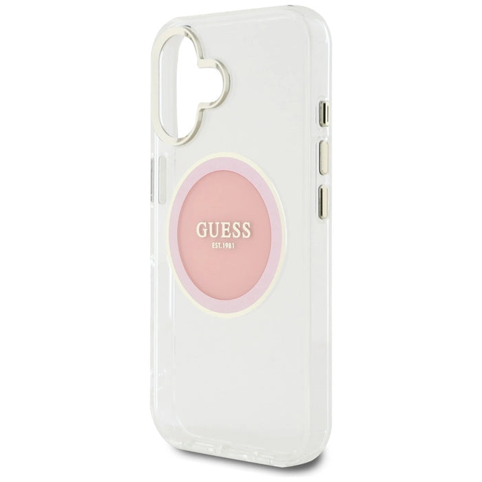 Калъф Guess IML Metal Colored Circle Classic Logo MagSafe iPhone 16 - розов