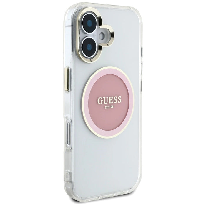 Калъф Guess IML Metal Colored Circle Classic Logo MagSafe iPhone 16 - розов