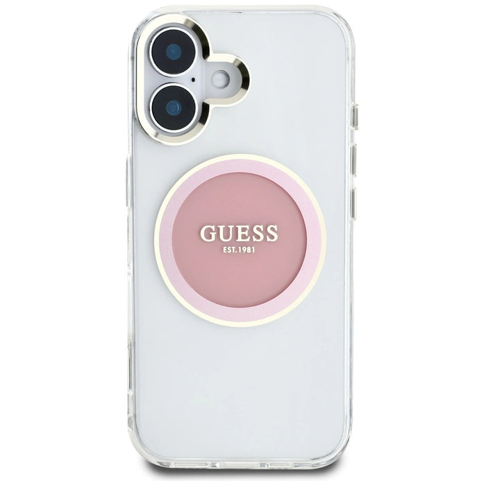 Калъф Guess IML Metal Colored Circle Classic Logo MagSafe iPhone 16 - розов