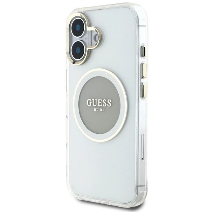 Калъф Guess IML Metal Colored Circle Classic Logo MagSafe за iPhone 16 - сив