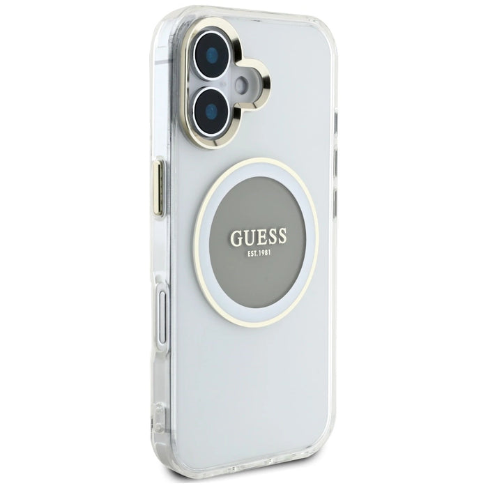 Калъф Guess IML Metal Colored Circle Classic Logo MagSafe за iPhone 16 - сив