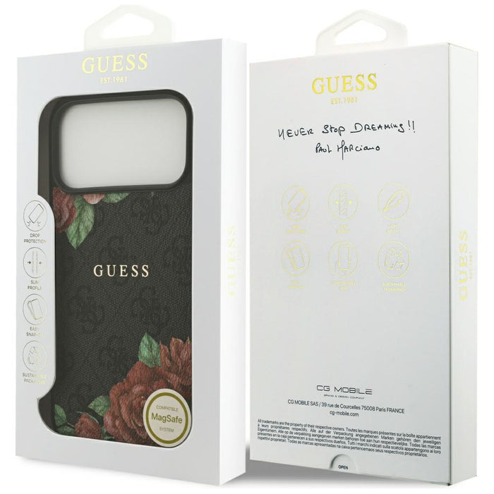 Калъф Guess 4G Flowers Print MagSafe за iPhone 17 Pro - черен