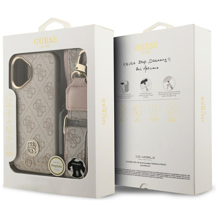 Калъф Guess 4G Strass Logo & Big Strap Metal Buttons MagSafe Case за iPhone 17 - розов