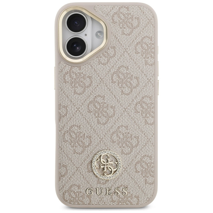Калъф Guess 4G Strass Logo & Big Strap Metal Buttons MagSafe Case за iPhone 17 - розов