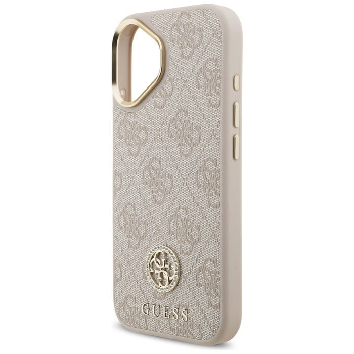 Калъф Guess 4G Strass Logo & Big Strap Metal Buttons MagSafe Case за iPhone 17 - розов
