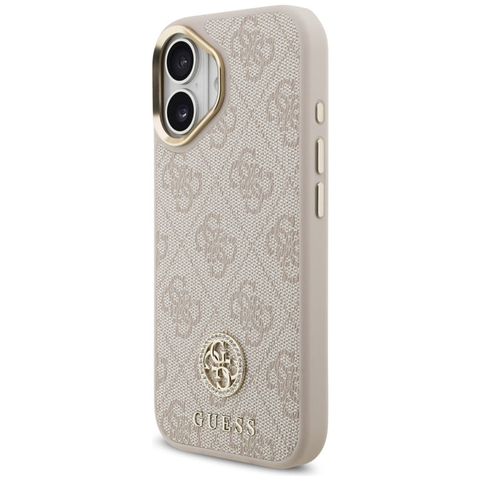 Калъф Guess 4G Strass Logo & Big Strap Metal Buttons MagSafe Case за iPhone 17 - розов
