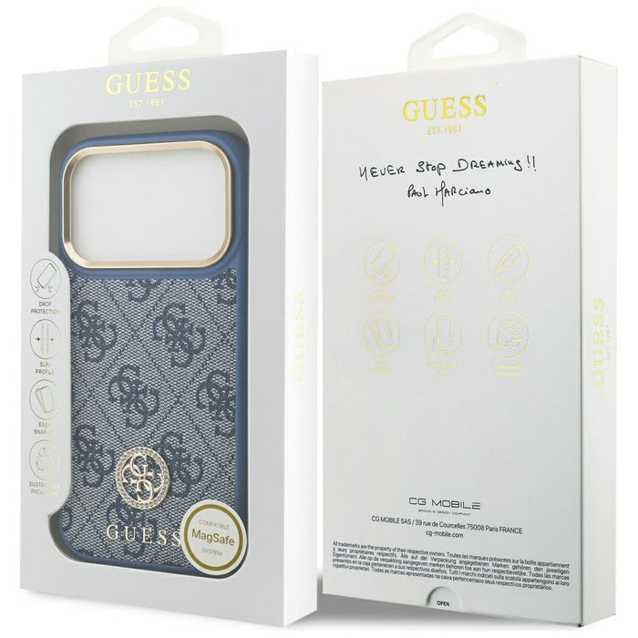 Калъф Guess 4G Strass Logo MagSafe за iPhone 17 Pro - син