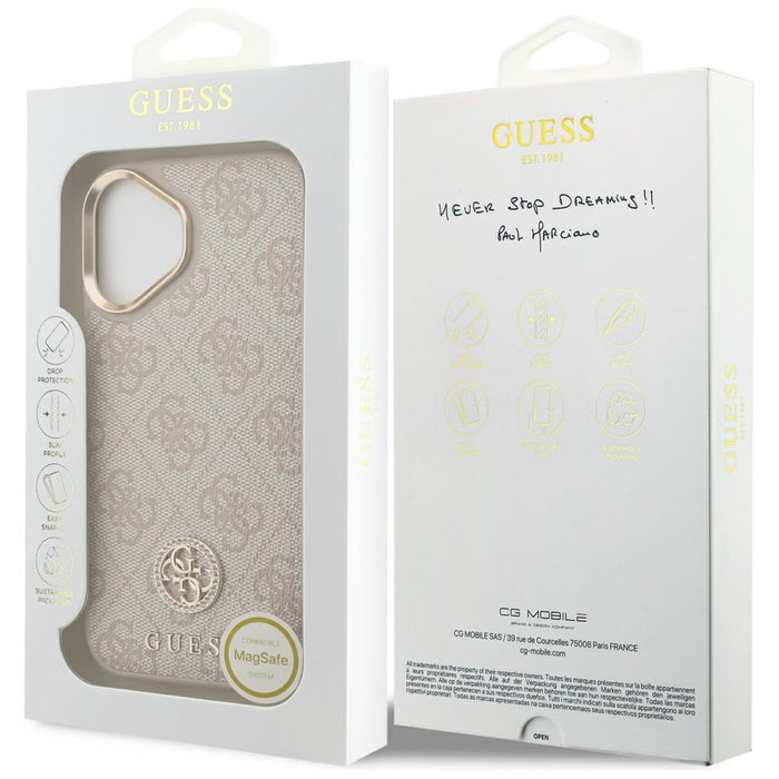 Калъф MagSafe с лого Guess 4G Strass за iPhone 17 - розов