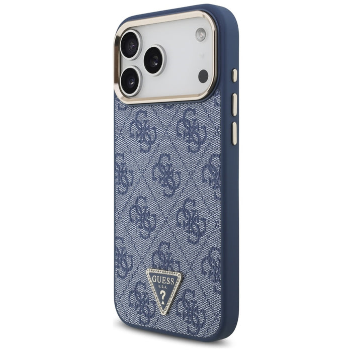Guess 4G Triangle Logo MagSafe Case за iPhone 17 Pro Max - син и златист