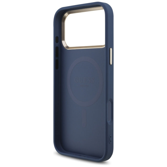 Guess 4G Triangle Logo MagSafe Case за iPhone 17 Pro Max - син и златист