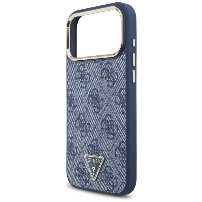 Guess 4G Triangle Logo MagSafe Case за iPhone 17 Pro Max - син и златист