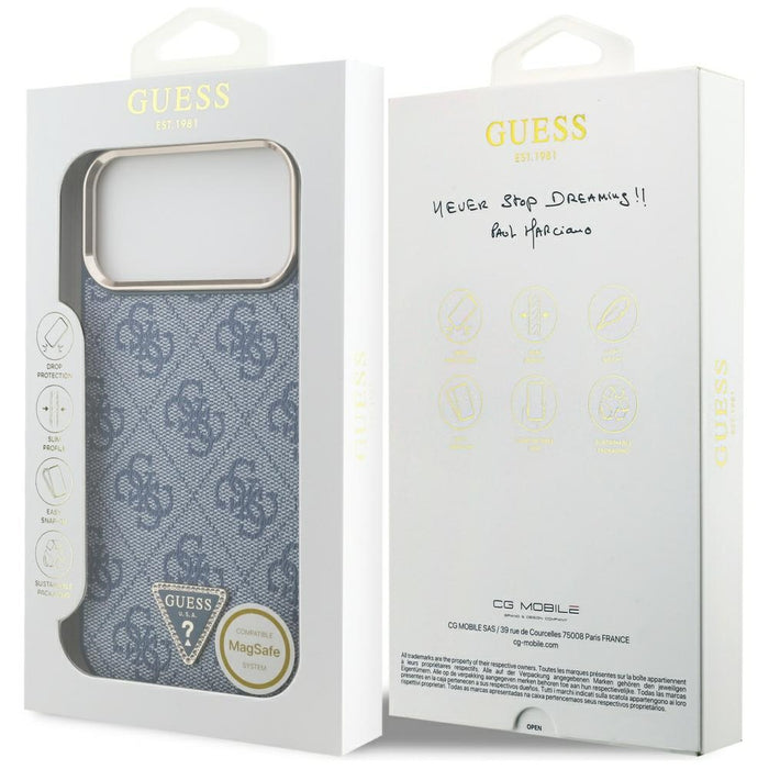 Guess 4G Triangle Logo MagSafe Case за iPhone 17 Pro Max - син и златист