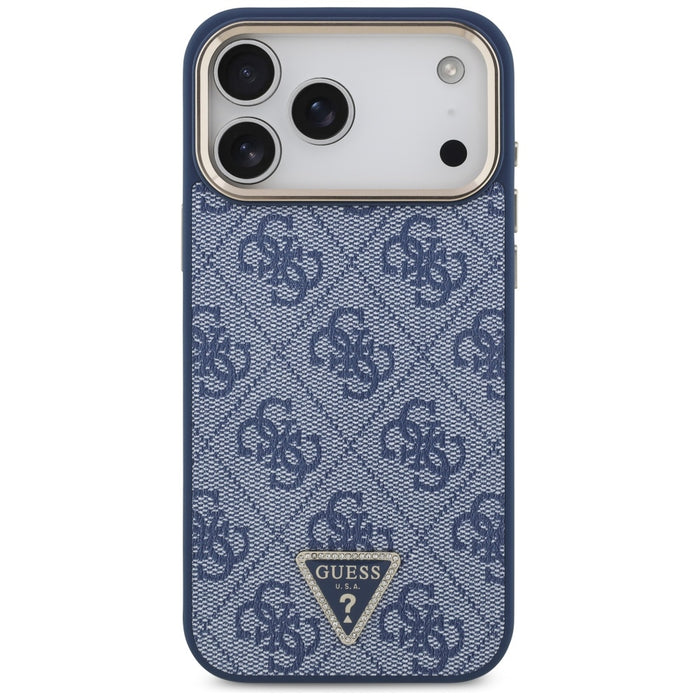 Guess 4G Triangle Logo MagSafe Case за iPhone 17 Pro Max - син и златист