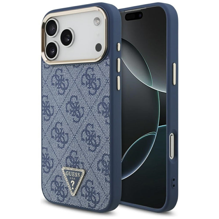 Guess 4G Triangle Logo MagSafe Case за iPhone 17 Pro Max - син и златист