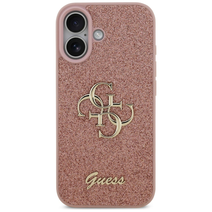 Голям 4G калъф Guess Fixed Glitter за iPhone 17 - розов