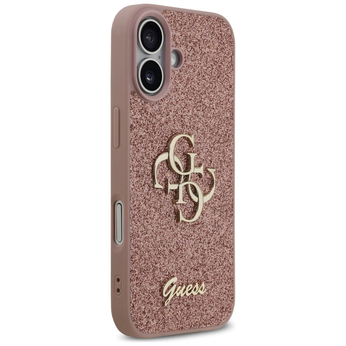 Голям 4G калъф Guess Fixed Glitter за iPhone 17 - розов