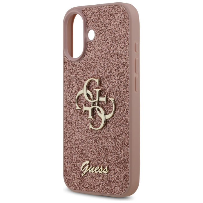 Голям 4G калъф Guess Fixed Glitter за iPhone 17 - розов