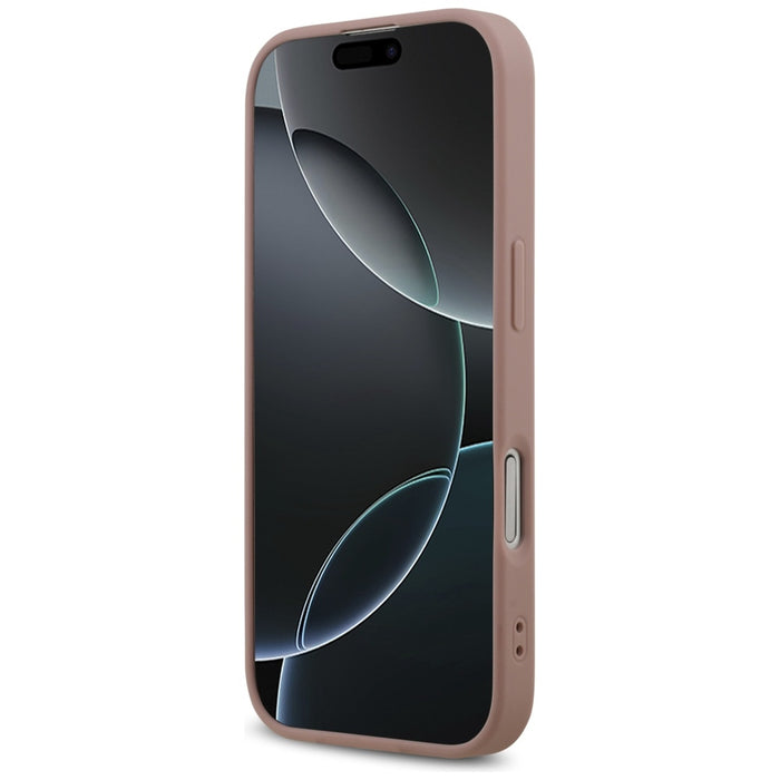Голям 4G калъф Guess Fixed Glitter за iPhone 17 - розов