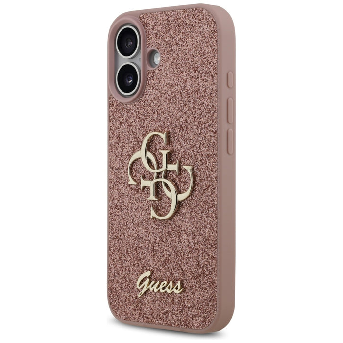 Голям 4G калъф Guess Fixed Glitter за iPhone 17 - розов