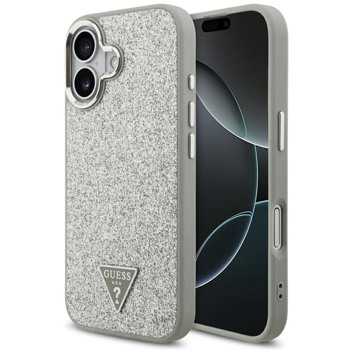 Калъф Guess Glitter Triangle Logo MagSafe за iPhone 17 - сребрист