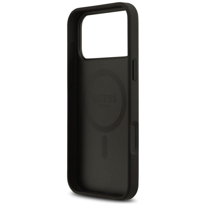 Калъф Guess Grained Flowers Classic Logo MagSafe за iPhone 17 Pro Max - черен