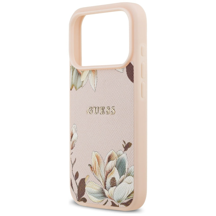Калъф Guess Grained Flowers Classic Logo MagSafe за iPhone 17 Pro - розов