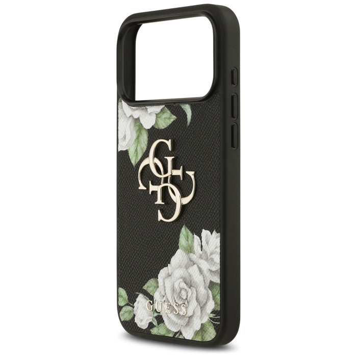 Калъф Guess Grained Roses & Big 4G Logo за iPhone 17 Pro Max - черен