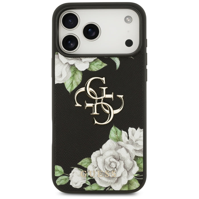 Калъф Guess Grained Roses & Big 4G Logo за iPhone 17 Pro Max - черен