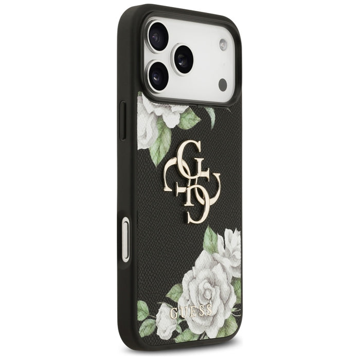 Калъф Guess Grained Roses & Big 4G Logo за iPhone 17 Pro Max - черен