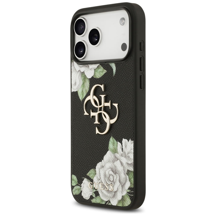 Калъф Guess Grained Roses & Big 4G Logo за iPhone 17 Pro Max - черен
