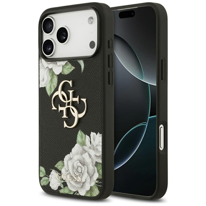 Калъф Guess Grained Roses & Big 4G Logo за iPhone 17 Pro Max - черен