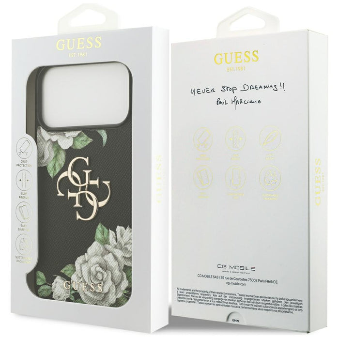 Калъф Guess Grained Roses & Big 4G Logo за iPhone 17 Pro Max - черен