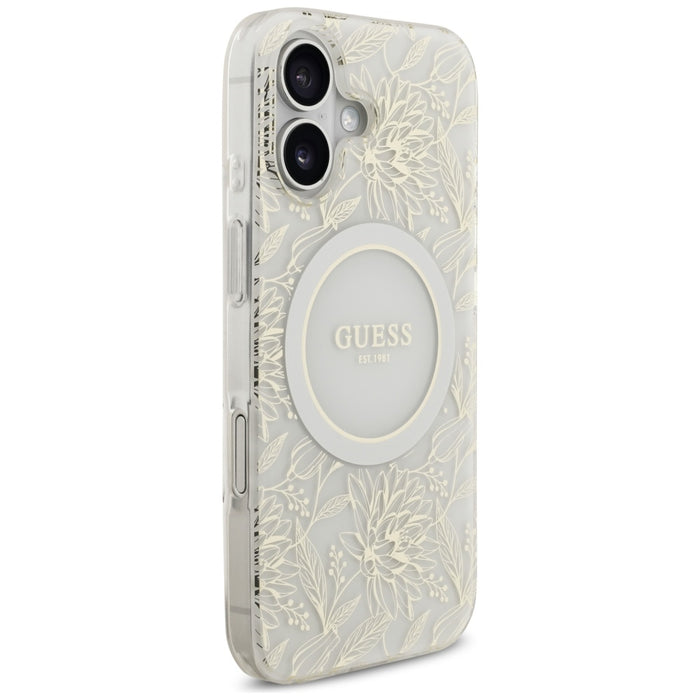 Калъф Guess IML Flowers Electro Pearl Strap MagSafe за iPhone 17 - бял