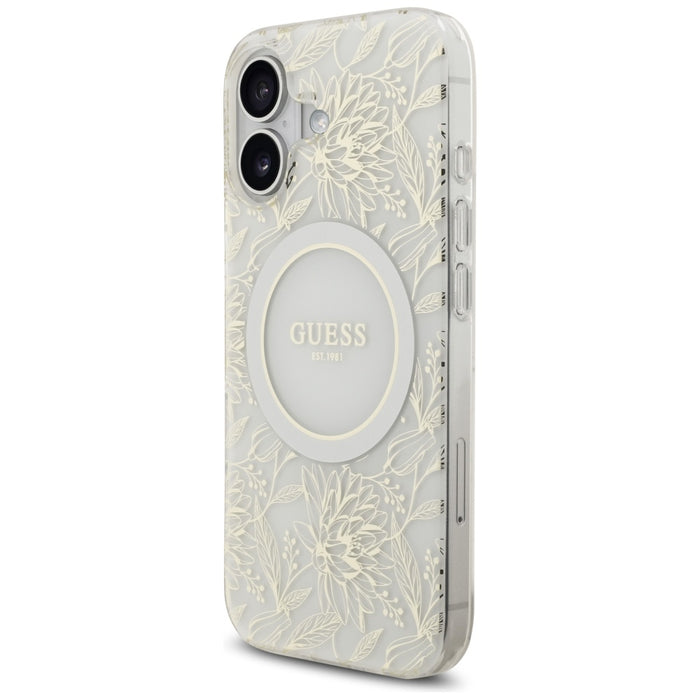 Калъф Guess IML Flowers Electro Pearl Strap MagSafe за iPhone 17 - бял