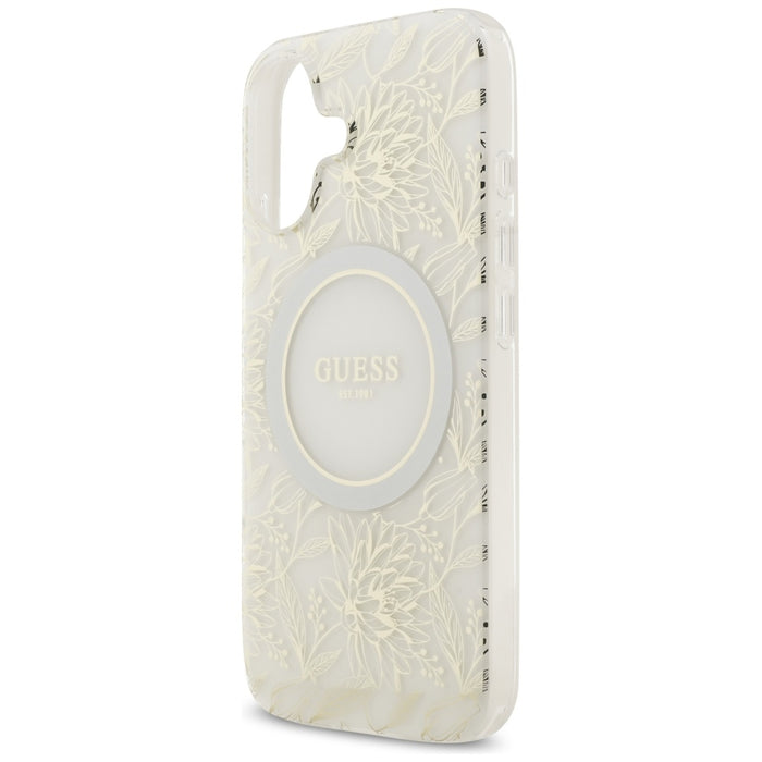 Калъф Guess IML Flowers Electro Pearl Strap MagSafe за iPhone 17 - бял