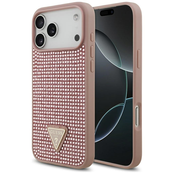 Калъф Guess Rhinestone Triangle Logo Case за iPhone 17 Pro Max - розов
