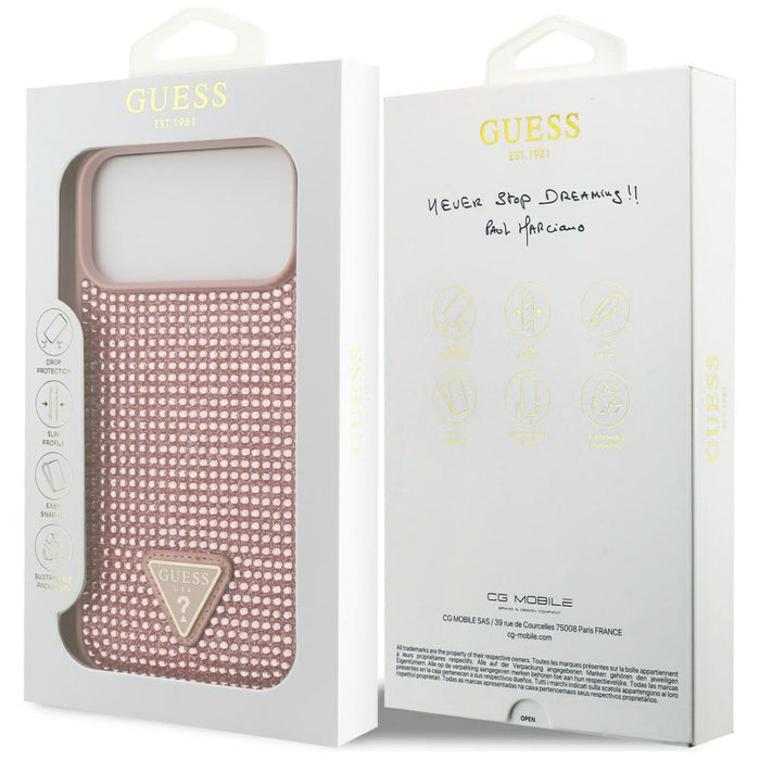 Калъф Guess Rhinestone Triangle Logo Case за iPhone 17 Pro Max - розов