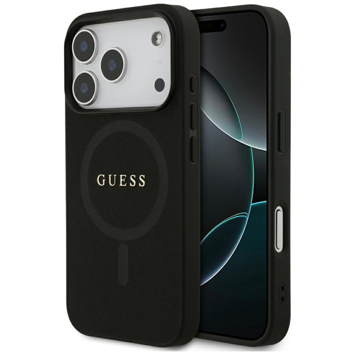 Калъф Guess Saffiano Classic Logo MagSafe за iPhone 17 Pro - черен