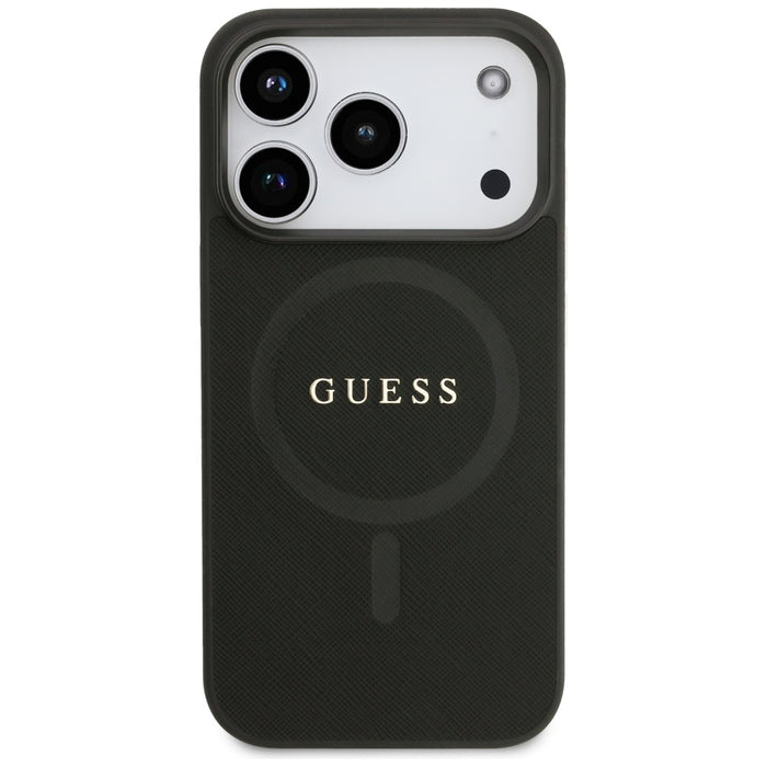 Калъф Guess Saffiano Classic Logo MagSafe за iPhone 17 Pro - черен